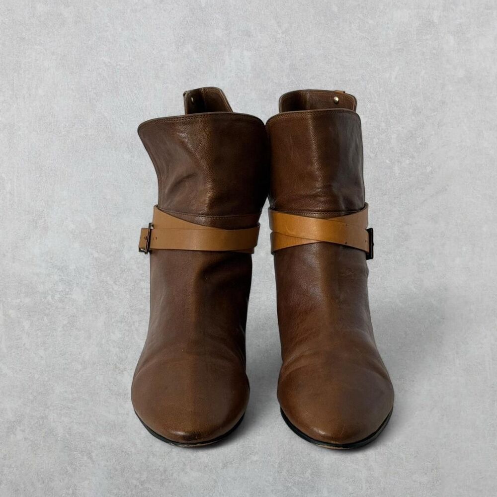 Vince Camuto Brown Strappy Leather Gold Details Ankle Boots
